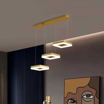 Lustră Modernă LED Tip Pendul Auriu – Design Geometric pentru Livinguri Elegante și Spații Premium
