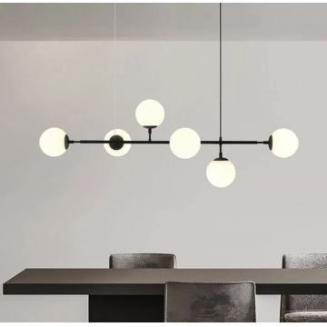 Lustră Pendul Asimetrică cu 6 Globuri și Structură Metalică, DM8323/6, Negru – Ideală pentru Spații Moderne și Birouri Elegante