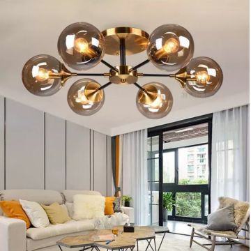 Lustră Premium Luxury, DM5501/6 – 6 Globuri de Iluminat pentru Iluminare Elegantă în Interioare de Lux, Negru/Gold