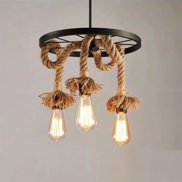 Lustră Rusticǎ cu Funie și 3 Surse de Iluminare – Iluminat Elegant pentru Camere și Spații Interioare