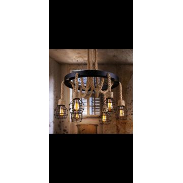Lustră Rustică Modernă cu 6 Socluri și Cadre Metalice, Model 8832-6 – Iluminat de Înaltă Calitate pentru Livinguri