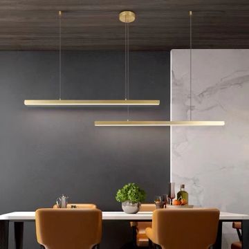 Lustră Tip Pendul, Design Suspendat Liniar, Auriu – Iluminat Modern și Stilat pentru Interioare Contemporane