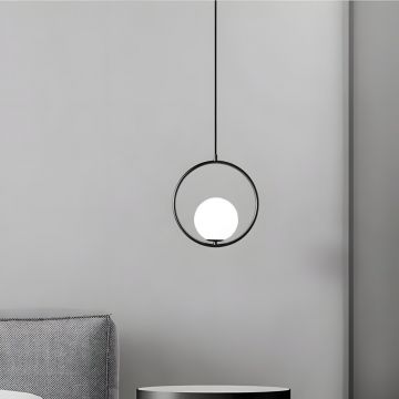 Lustră Tip Pendul Exclusivistă, Albă cu Detalii Negre, DM1113/1 – Iluminare Elegantă pentru Livinguri și Sufragerii