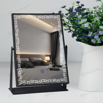 Oglindă de birou cu LED Neagră 30x41cm Model DM3041-N – Design Compact cu Iluminare de Fundal Modernă și Funcție Practică