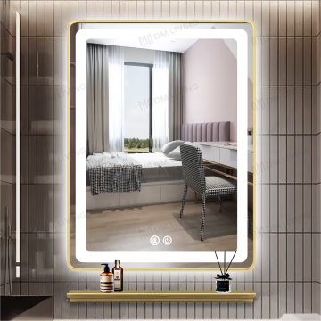 Oglindă LED Auriu 60x80cm DM039 – Iluminare de Fundal Premium și Funcție Dezaburire pentru Un Ambient Modern