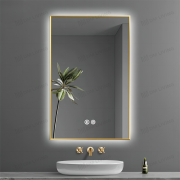 Oglindă LED Auriu 60x80cm DM041 – Iluminare de Fundal Elegantă și Funcție Dezaburire pentru pentru Un Decor Modern