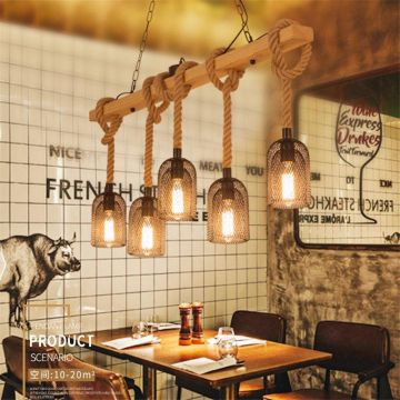Pendul Rustic Elegant DM8399-5P – Abajururi De Sfoară Și Iluminat Cald, Potrivit Pentru Spații Contemporane