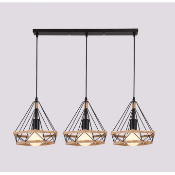 Pendul Rustico-Elegant cu 3 Surse de Iluminare, DM 41, Negru – Accesoriu Distins pentru Livinguri și Sufragerii