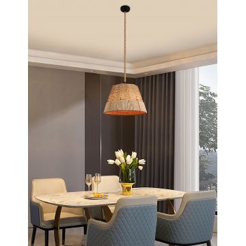 Pendul Suspendat cu Abajur din Material Natural, DM 39 – Design Rafinant și Confortabil pentru Spații Relaxante