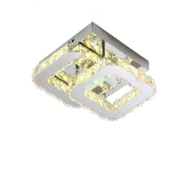 Plafonieră LED Geometrică Elegantă cu Cristale, DM301, Argintiu – Design Raffinat pentru Spații Contemporane