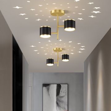 Plafonieră LED Modernă cu Cer Instelat, DM9105 Negru/Auriu – Iluminare Premium pentru Dormitor sau Living
