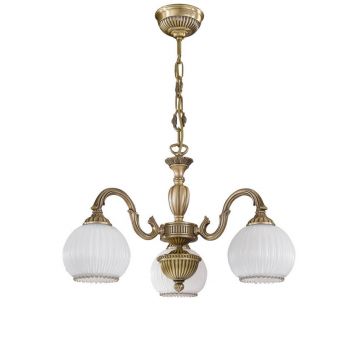 Candelabru cu 3 brate clasic design italian din alama, sticla 9200 RA-L. 9200/3