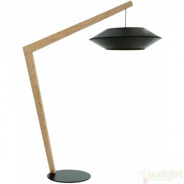 Lampadar, lampa de podea, finisaj lemn, abajur negru, Ovni negru FL