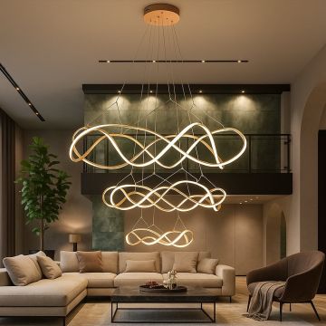 Lustra LED XXL pentru casa scarii design lux 110cm Molly auriu roze SV-763455