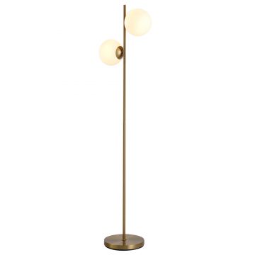 HOMCOM Lampă de Podea cu 2 Lumini și Abajururi Sferice, Lampă de Podea cu Comutator de Picior, Soclu E27, 39x28x165 cm, Aur | Aosom Romania