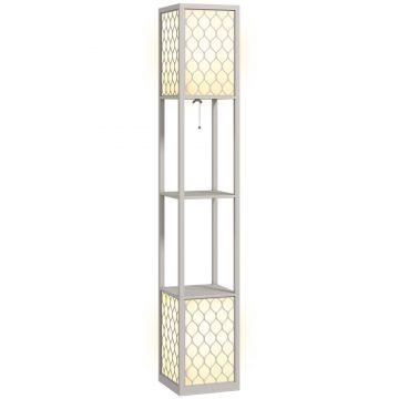 HOMCOM Lampadar cu rafturi 2 lampi 2 rafturi 4 nivele MDF gri model de fagure 26 x 26 x 156 cm gri | Aosom Romania