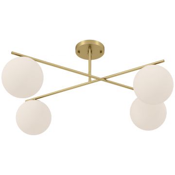 HOMCOM Plafonier candelabru modern cu 4 lumi cu soclu E14, montaj semi-aplatizat, aur si crem | Aosom Romania