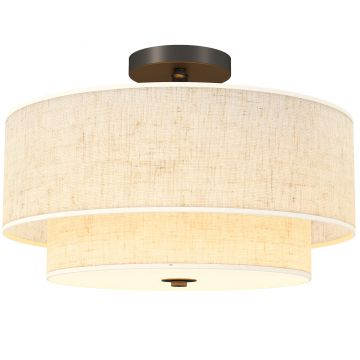 HOMCOM Plafonieră, Pendul decorativ cu două abajuri din pânză, Crem | Aosom Romania
