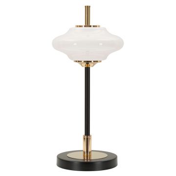 Lampa de masa Vintage, Mauro Ferretti, 1 x E14, 40W, 22x46 cm, fier/sticla, auriu/negru/alb