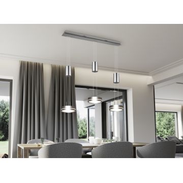 Lustra Franklin, TRIO, 85x14x150 cm, 9W, 3x SMD, aluminiu, argintiu mat