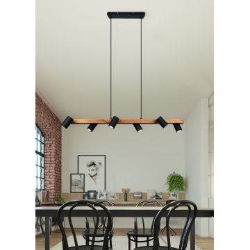 Lustra Marley, TRIO, 115x20x150 cm, 35W, 6x GU10, metal, negru mat/natur