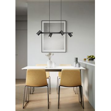 Lustra Marley, TRIO, 80x18x150 cm, 35W, 4x GU10, metal, negru mat