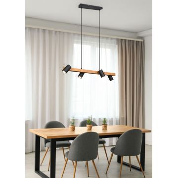 Lustra Marley, TRIO, 80x20x150 cm, 35W, 4x GU10, metal, negru mat/natur