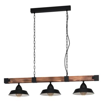 Lustră neagră/în culoare naturală cu abajur din metal OLDBURY – EGLO