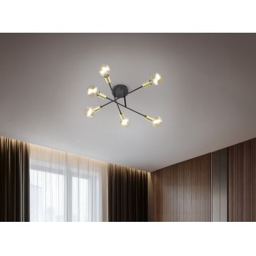 Plafoniera Cross, TRIO, 56.6x19.1 cm, 40W, 6x E27, metal, negru mat