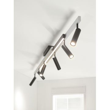 Plafoniera Zeno, TRIO, 180x8.5x15 cm, 5.5W, 18W, 6x SMD, 1x SMD, metal, argintiu lucios/negru