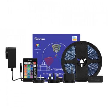 SONOFF Banda LED Sonoff Wifi RGB L2 5m, Sincronizare Muzica, IP65, Wifi, Bluetooth, Telecomanda