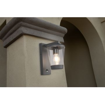 Aplica de perete pentru exterior cu senzor Cavado, TRIO, 16x28 cm, 40W, 1x E27, aluminiu, antracit