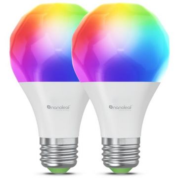 Bec Set 2 becuri Smart LED RGBCW Matter Wi-Fi A19 lumina alba/colorata E27 8.5W Peste 16M culori control vocal WiFi