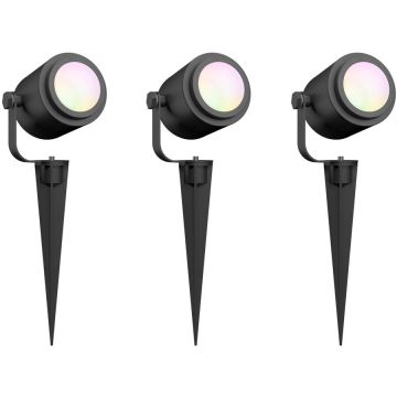 Calex Spoturi LED de gradina Calex Smart Ground 24V, RGB + alb cald, 9W, IP44, 400 lm, clasa F, Set 3 buc, Negru