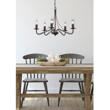 Candelabru Country, RL, 55x172 cm, 40W, 5x E14, metal, maro rustic