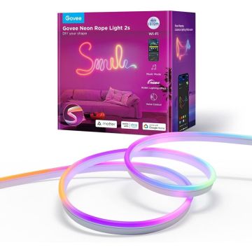 Govee Banda LED Govee Neon Rope 2 H61D4-W RGBIC, Inteligenta, 4m, Sincronizare Muzica, Matter, Wifi, Alexa, Google Asistant - alb
