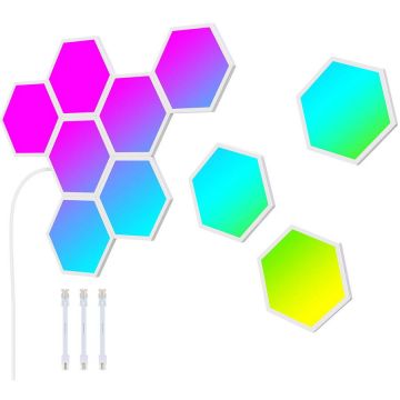 Govee Kit panouri luminoase LED Govee Govee Glide Hexa RGBIC, Sincronizare muzica, Wifi, 10 panouri, Alexa , Google Asistant
