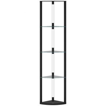 HOMCOM Lampă de podea cu 5 rafturi și lumină LED, 3 niveluri de luminozitate și întrerupător cu pedale, Negru | Aosom Romania