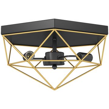HOMCOM Lampă de Tavan Stil Industrial Geometrică cu 3 Suporturi E27 pentru Becuri LED, Negru și Auriu | Aosom Romania