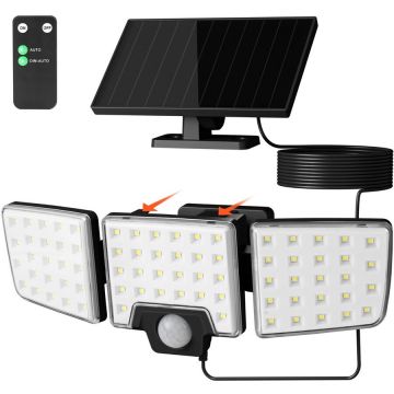Lepro Lampa solara LED de perete Lepro PR640005.  1000lm, LED, Telecomanda, 3 panouri, 2 moduri, senzor de miscare