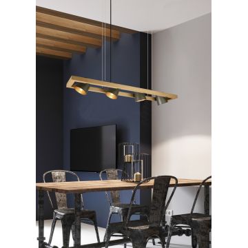Lustra Bell, TRIO, 100x21x150 cm, 25W, 4x E14, metal, gri/natur