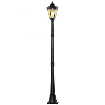 Outsunny Lampa de Gradina cu Celule Solare din Sticla Securizata, Iluminat Exterior 194 cm Inaltime, Lampa de Gradina cu 19 LED-uri 130 Lumen 3000K pentru Gradina, Decor Balcon, Negru | Aosom Romania