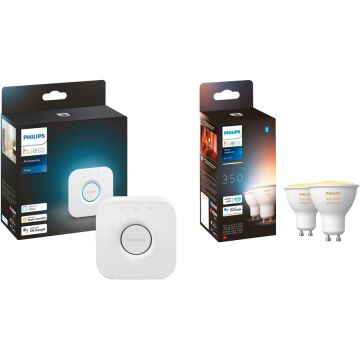 Philips HUE White Ambiance GU10 + Bridge, LED lamp twin pack, replaces 35 watts, incl. Hue Bridge