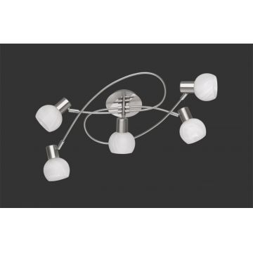Plafoniera Antibes, RL, 52x25x23 cm, 28W, 5x E14, metal, argintiu mat/alb