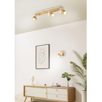 Plafoniera Aruni, TRIO, 48x9x15 cm, 10W, 3x GU10, lemn, natur/alb