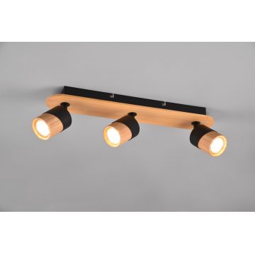Plafoniera Aruni, TRIO, 48x9x15 cm, 10W, 3x GU10, lemn, natur/negru