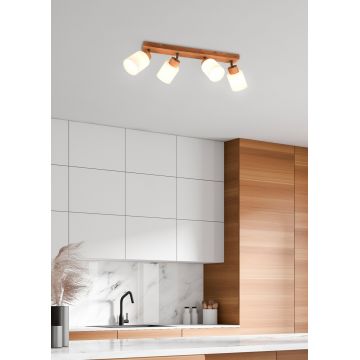 Plafoniera Assam, RL, 60x10x21 cm, 25W, 4x E14, lemn, natur/alb