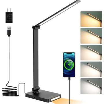 Rovo Lampa de birou LED Rovo 5502P, lumina veghe, 5 moduri de lumina, 4 intensitati, 6W, control Touch, USB