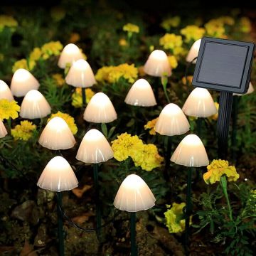 Rovo Set 30 lampi solare LED Rovo 01-Alb, ciupercute, lumina alb cald, 6.5m, 8 moduri