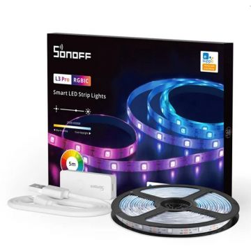 SONOFF Banda LED Sonoff Wifi RGBIC L3-Pro, 5m, Smart, Bluetooth, Sincronizare Muzica, 30 LED m, Alimentare USB